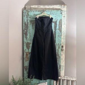 Anthropologie Pilcro Strapless Polished Wide-Leg Denim Jumpsuit size 2 new black